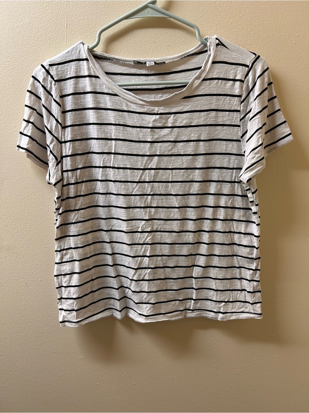 Green Envelope White Tee with Black Stripes